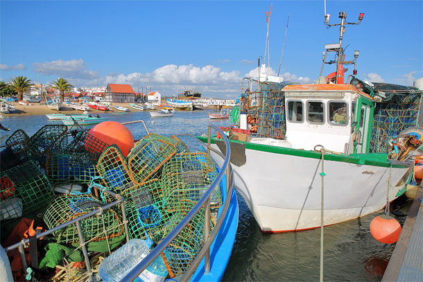 De vissershaven van Santa Luzia met korven voor het vissen op octopus