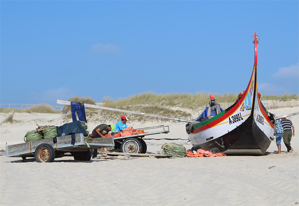 Traditionele visserij op het strand van Torreira