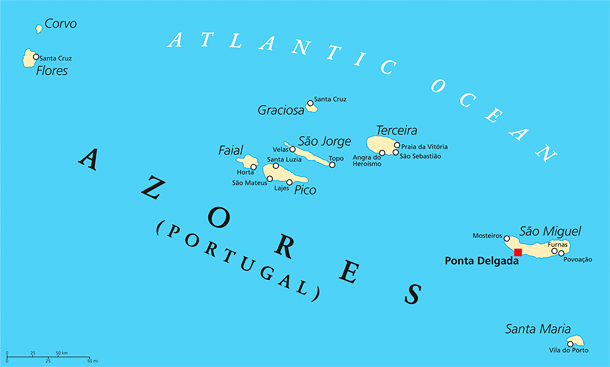 Kaart Azoren
