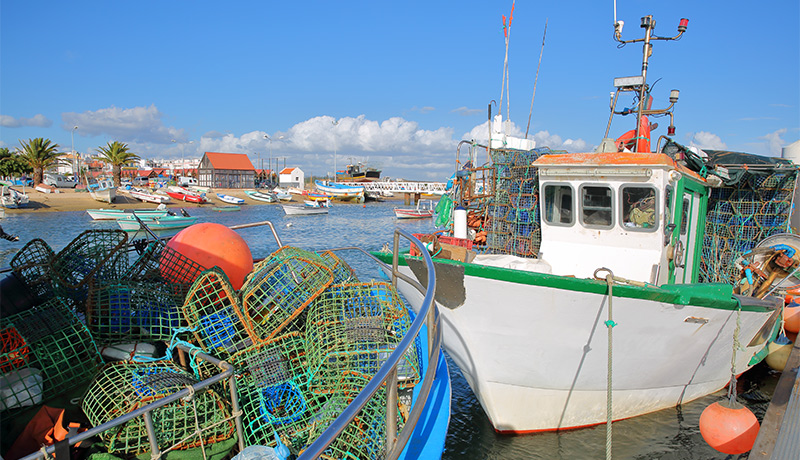 Traditioneel vissersdorpje in de Algarve met kleurrijke vissersboten